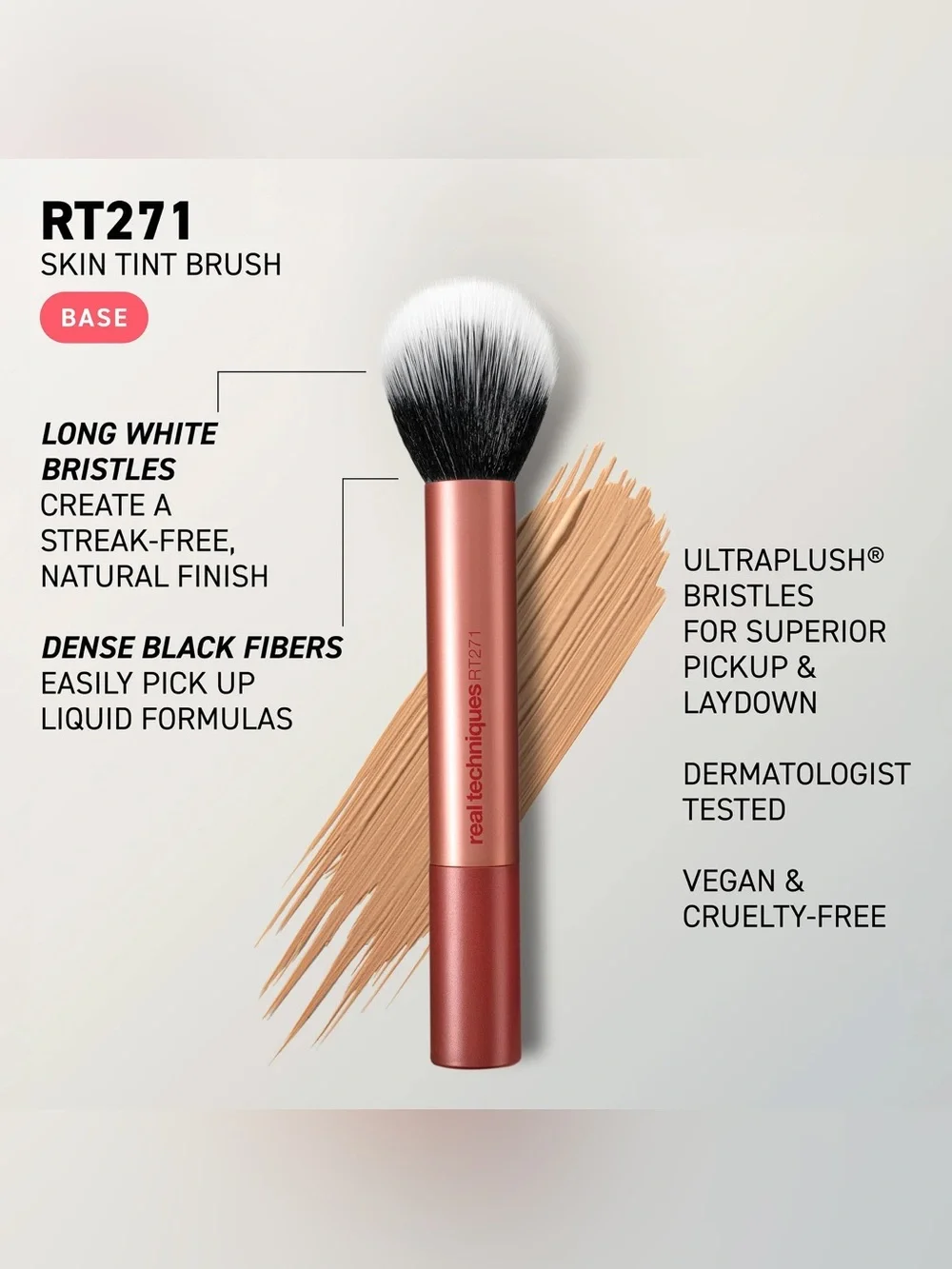 Real Techniques Skin Tint Brush - Coral Handle with Black & White Bristles